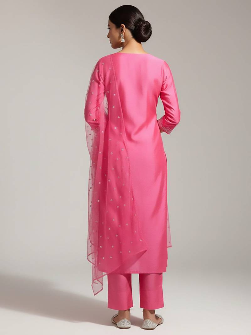 Women Yoke Design Regular Sequinned Chanderi Silk Kurta with Trousers & With Dupatta
