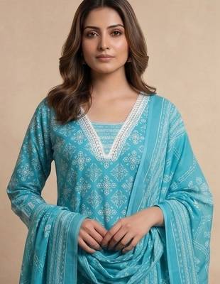 Women Ethnic Motifs Printed Regular Kurta with Trousers & With Dupatta 3