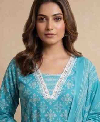 Women Ethnic Motifs Printed Regular Kurta with Trousers & With Dupatta 6