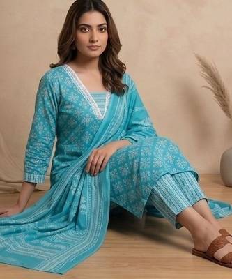 Women Ethnic Motifs Printed Regular Kurta with Trousers & With Dupatta 7