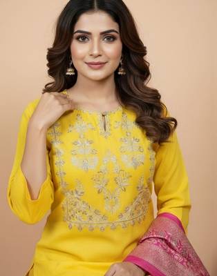 Women Ethnic Motifs Embroidered Regular Thread Work Kurta with Trousers & With Dupatta 3