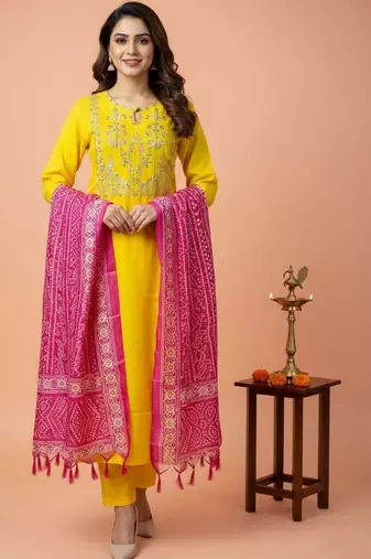 Women Ethnic Motifs Embroidered Regular Thread Work Kurta with Trousers & With Dupatta
