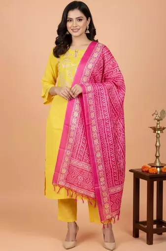 Women Ethnic Motifs Embroidered Regular Thread Work Kurta with Trousers & With Dupatta