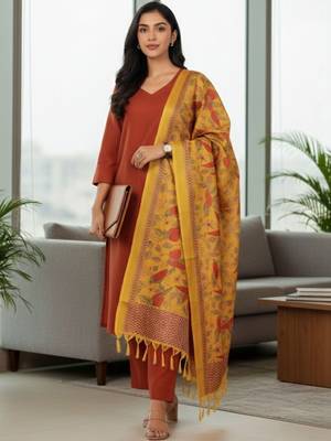 Women Ethnic Motifs Regular Kurta with Trousers & With Dupatta 1