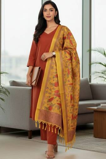 Women Ethnic Motifs Regular Kurta with Trousers & With Dupatta