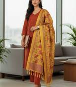 Women Ethnic Motifs Regular Kurta with Trousers & With Dupatta