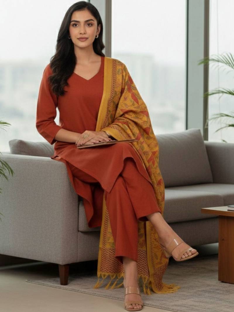 Women Ethnic Motifs Regular Kurta with Trousers & With Dupatta