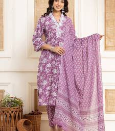 Floral Printed Regular Straight Kurta with Trouser & with Dupatta