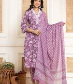 Floral Printed Regular Straight Kurta with Trouser & with Dupatta