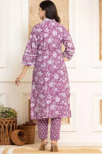 Floral Printed Regular Straight Kurta with Trouser & with Dupatta