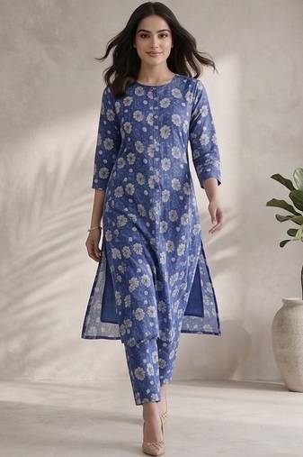 Women Floral Printed Regular Kurta with Trousers