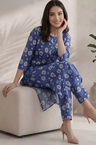 Women Floral Printed Regular Kurta with Trousers
