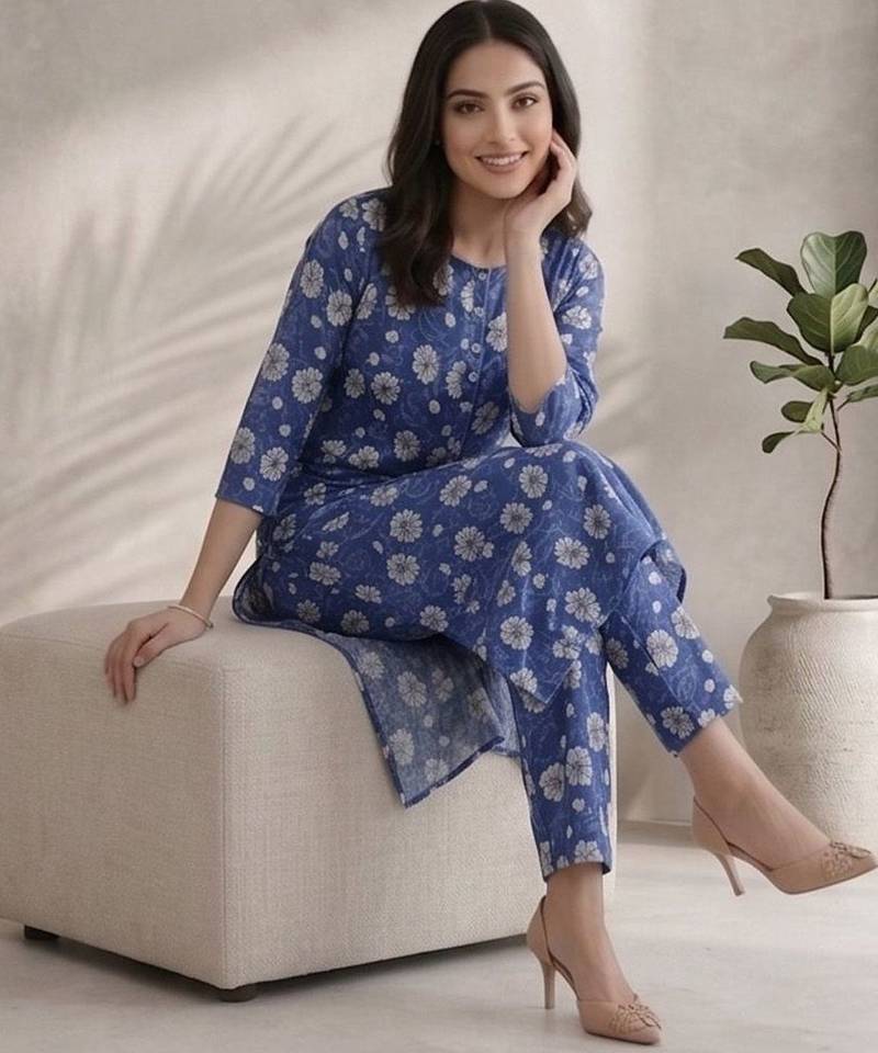 Women Floral Printed Regular Kurta with Trousers
