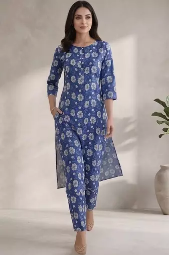 Women Floral Printed Regular Kurta with Trousers