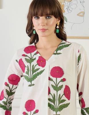 Floral Printed V-Neck Pure Cotton A-Line Kurta With Trouser 2