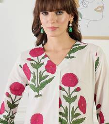 Floral Printed V-Neck Pure Cotton A-Line Kurta With Trouser