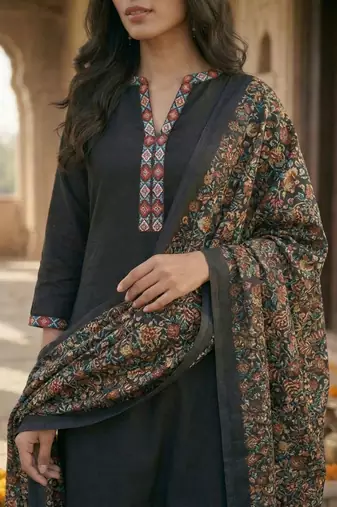 Women Ethnic Motifs Regular Phulkari Pure Cotton Kurta with Trousers & With Dupatta