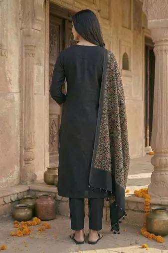 Women Ethnic Motifs Regular Phulkari Pure Cotton Kurta with Trousers & With Dupatta
