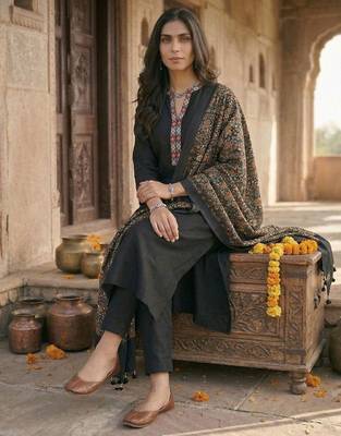 Women Ethnic Motifs Regular Phulkari Pure Cotton Kurta with Trousers & With Dupatta 5