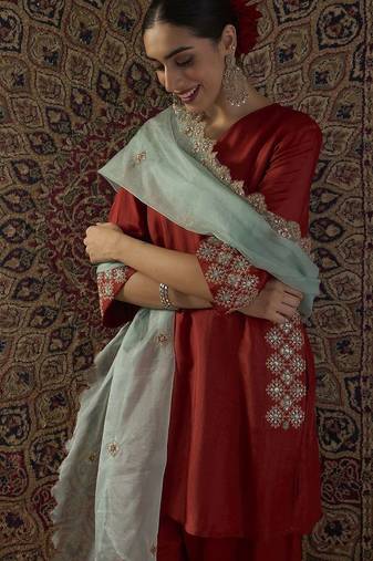 Straight Sequinned Kurta With Patiala & Dupatta