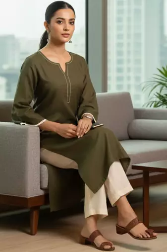Women Regular Thread Work Kurta with Trousers