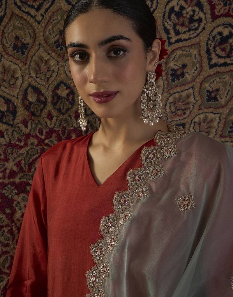 Straight Sequinned Kurta With Patiala & Dupatta
