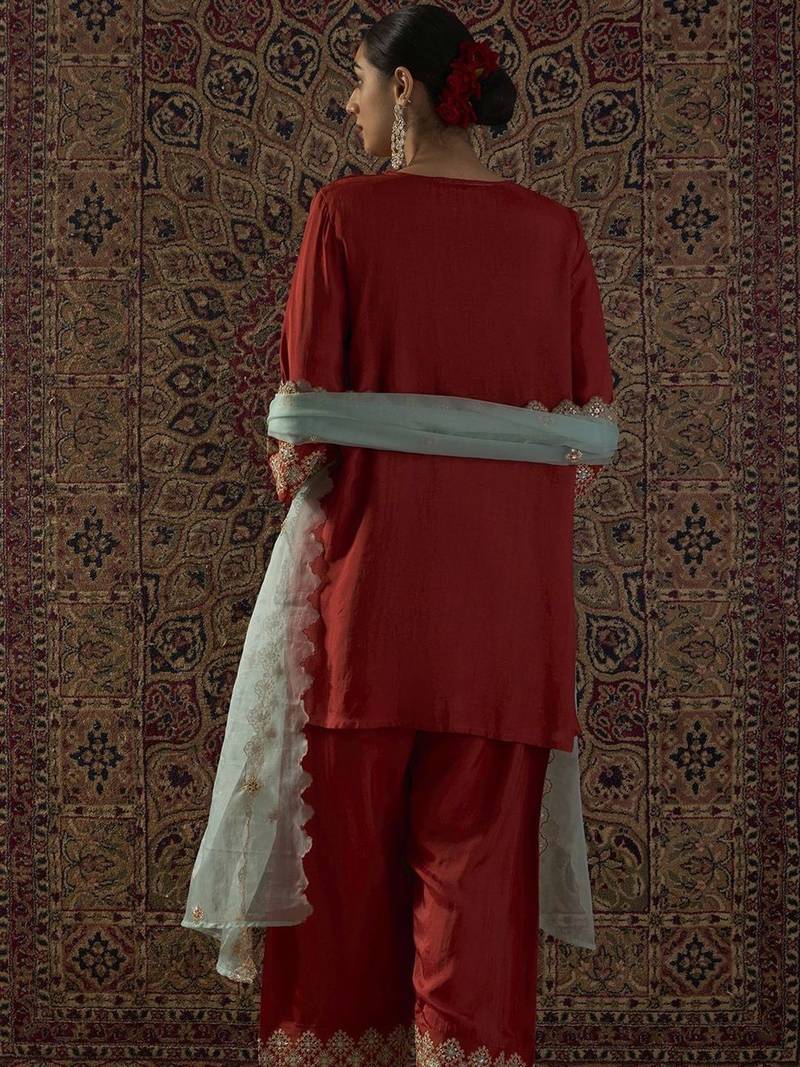 Straight Sequinned Kurta With Patiala & Dupatta