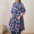 Plus Size Blue Printed Straight Kurta Trousers With Dupatta Set