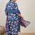 Plus Size Blue Printed Straight Kurta Trousers With Dupatta Set