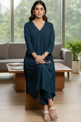 Women Empire Silk Crepe Kurta with Trousers