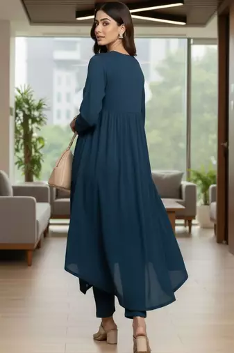 Women Empire Silk Crepe Kurta with Trousers