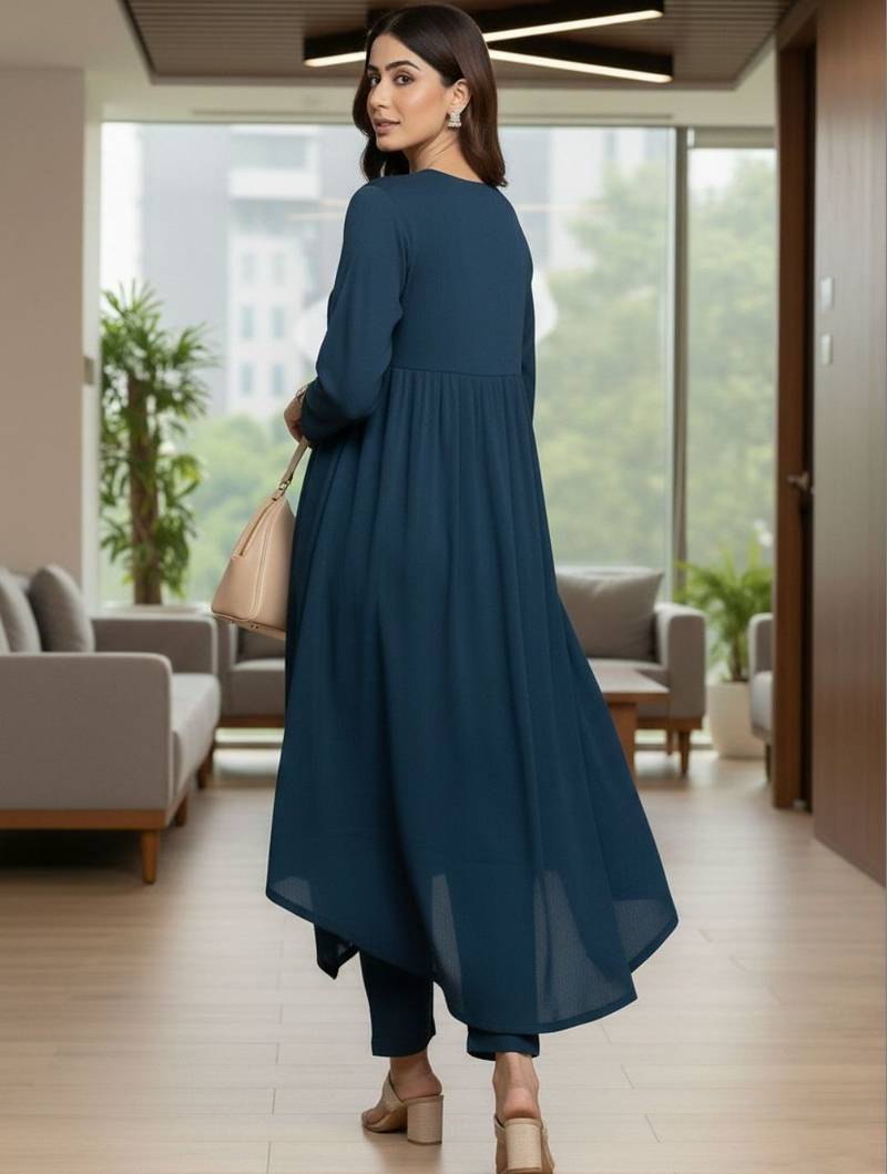 Women Empire Silk Crepe Kurta with Trousers