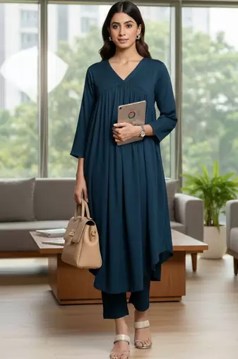 Women Empire Silk Crepe Kurta with Trousers
