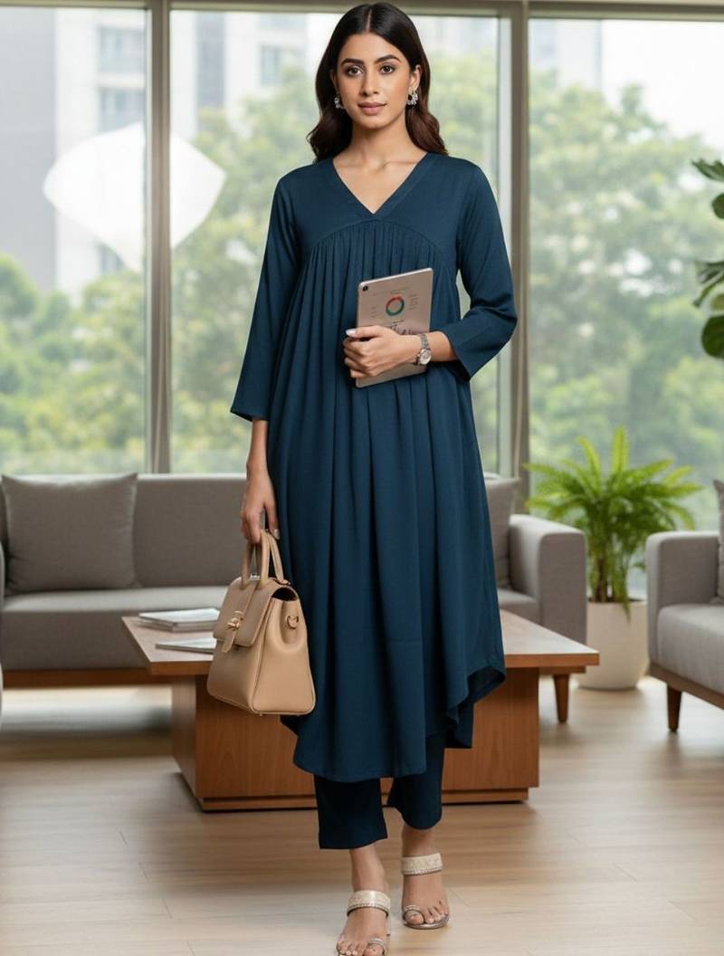 Women Empire Silk Crepe Kurta with Trousers