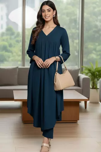 Women Empire Silk Crepe Kurta with Trousers
