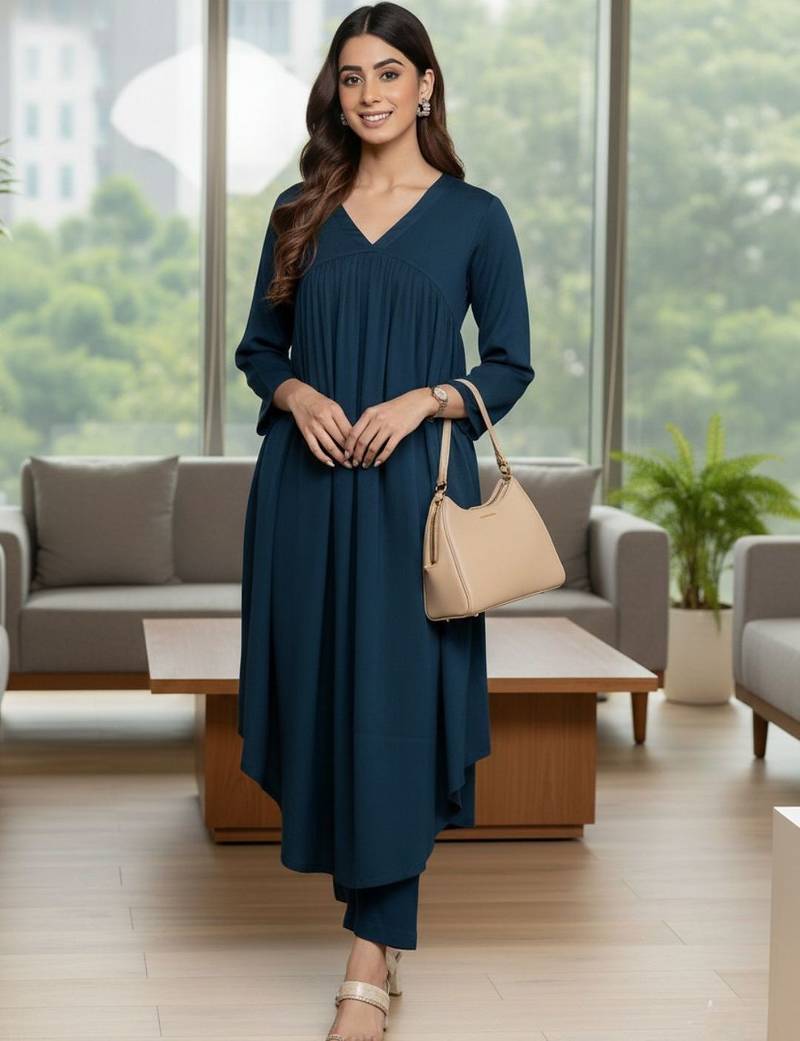 Women Empire Silk Crepe Kurta with Trousers