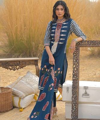Women Ethnic Motifs Printed Regular Mirror Work Pure Cotton Kurta with Trousers & With Dupatta 1