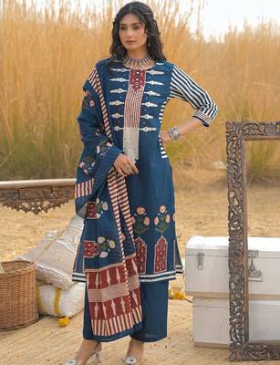 Women Ethnic Motifs Printed Regular Mirror Work Pure Cotton Kurta with Trousers & With Dupatta 5