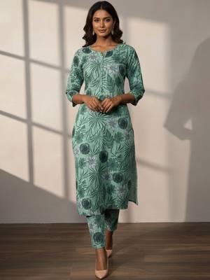 Women Floral Printed Regular Kurta with Trousers 3