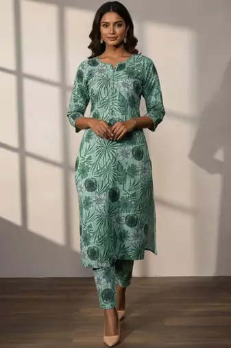 Women Floral Printed Regular Kurta with Trousers