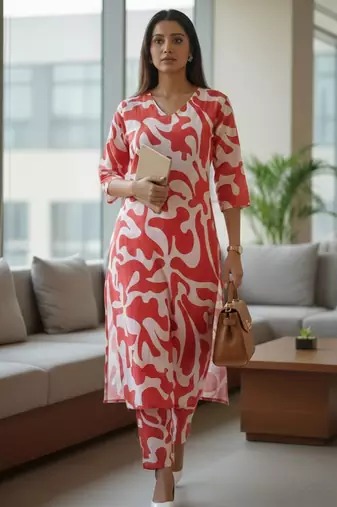 Women Printed Regular Kurta with Trousers