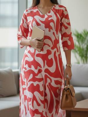women printed regular kurta with trousers 2