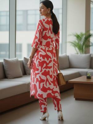 women printed regular kurta with trousers 4