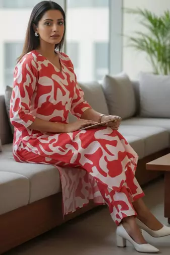 Women Printed Regular Kurta with Trousers