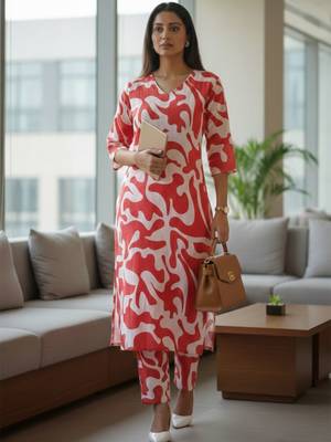 women printed regular kurta with trousers 6