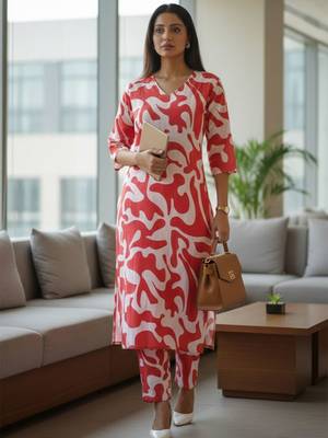 women printed regular kurta with trousers 7