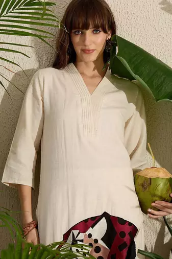 Animal Embroidered Thread Work Pure Cotton Kurta with Palazzos