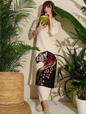 Animal Embroidered Thread Work Pure Cotton Kurta with Palazzos 3