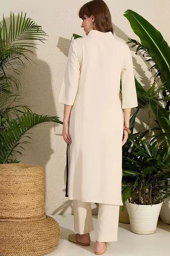 Animal Embroidered Thread Work Pure Cotton Kurta with Palazzos