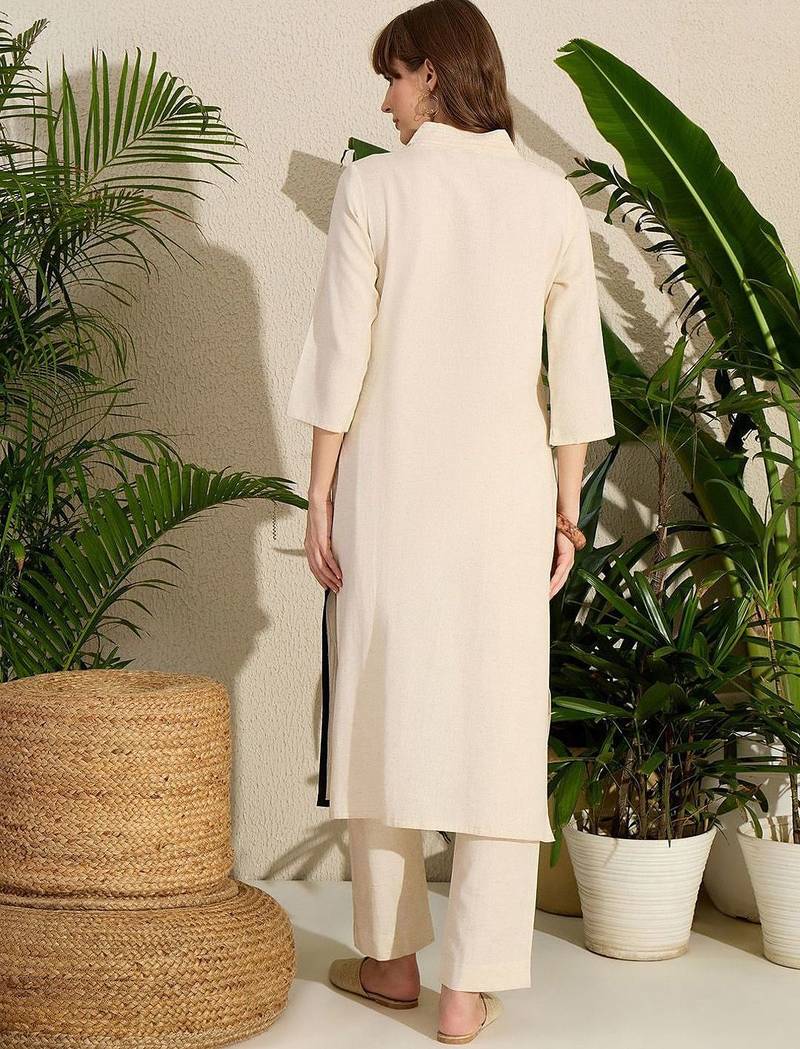 Animal Embroidered Thread Work Pure Cotton Kurta with Palazzos